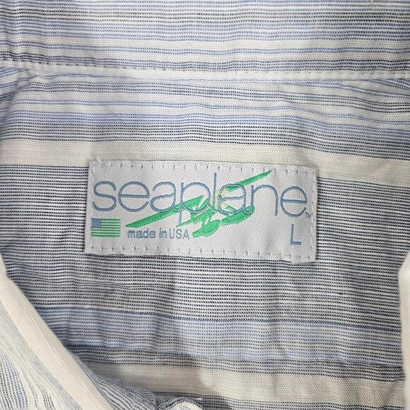 Seaplane Men’s Blue Stripe Button Down Short Sleeve Shirt - Size Large NWT - Picture 3 of 16